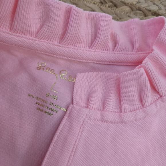 LILLY PULITZER Therry Polo Shirt CORAL REEF TINT Girls Sz 8-10 Flowers EUC! - Picture 3 of 4
